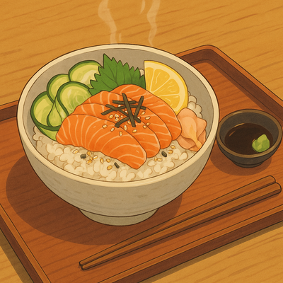 Rijst met zalm en komkommer