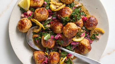 One-Pot Chicken Meatballs With Greens